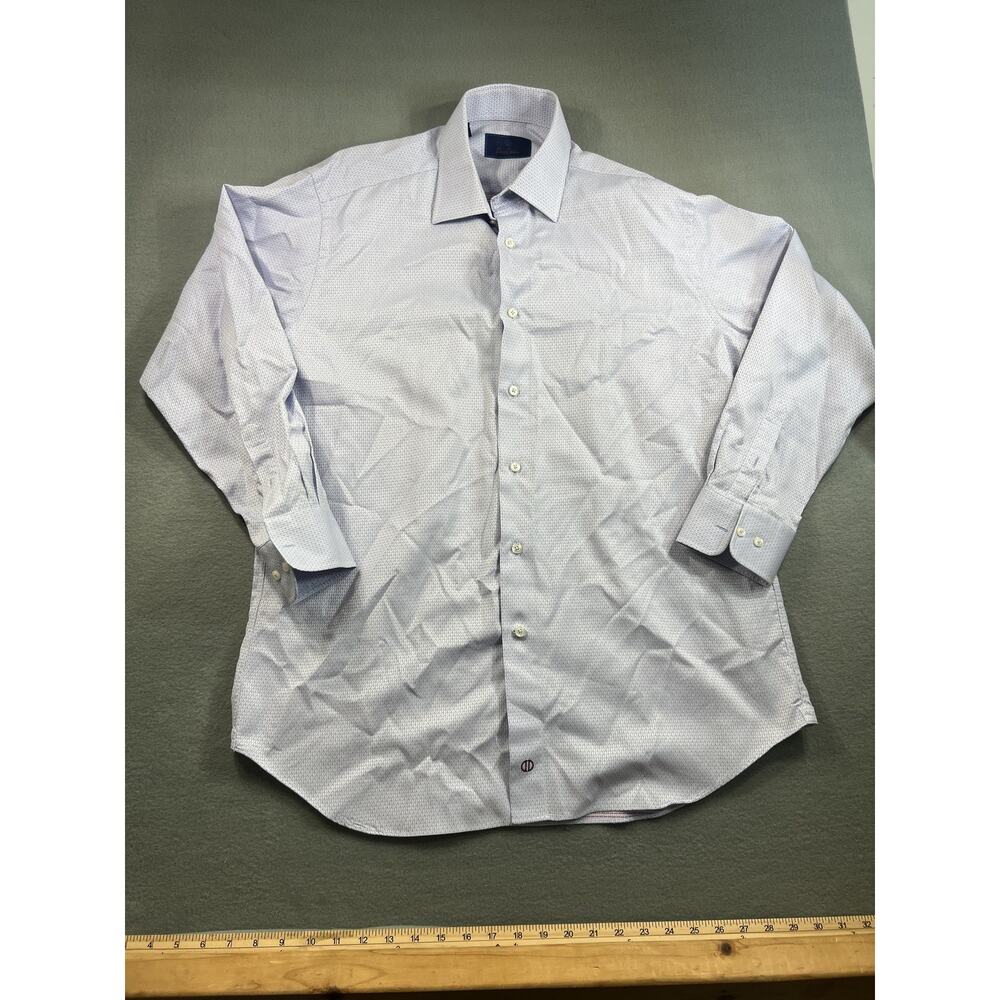 Men's David Donahue Light Blue Long Sleeve Dress Shirt with Red Dots, Size 16.5